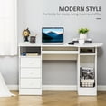 thumbnail image 4 of HOMCOM Computer Desk with Drawers, Home Office Desk with Keyboard Tray and Open Shelves, Modern Writing Workstation for Study, Bedroom, White, 4 of 10