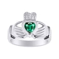 thumbnail image 1 of RYLOS Rings Sterling Silver Claddah Love, Loyalty & Friendship Heart 6MM Gem Irish Wedding Band Claddagh Rings May Emerald Jewelry Size 8, 1 of 7