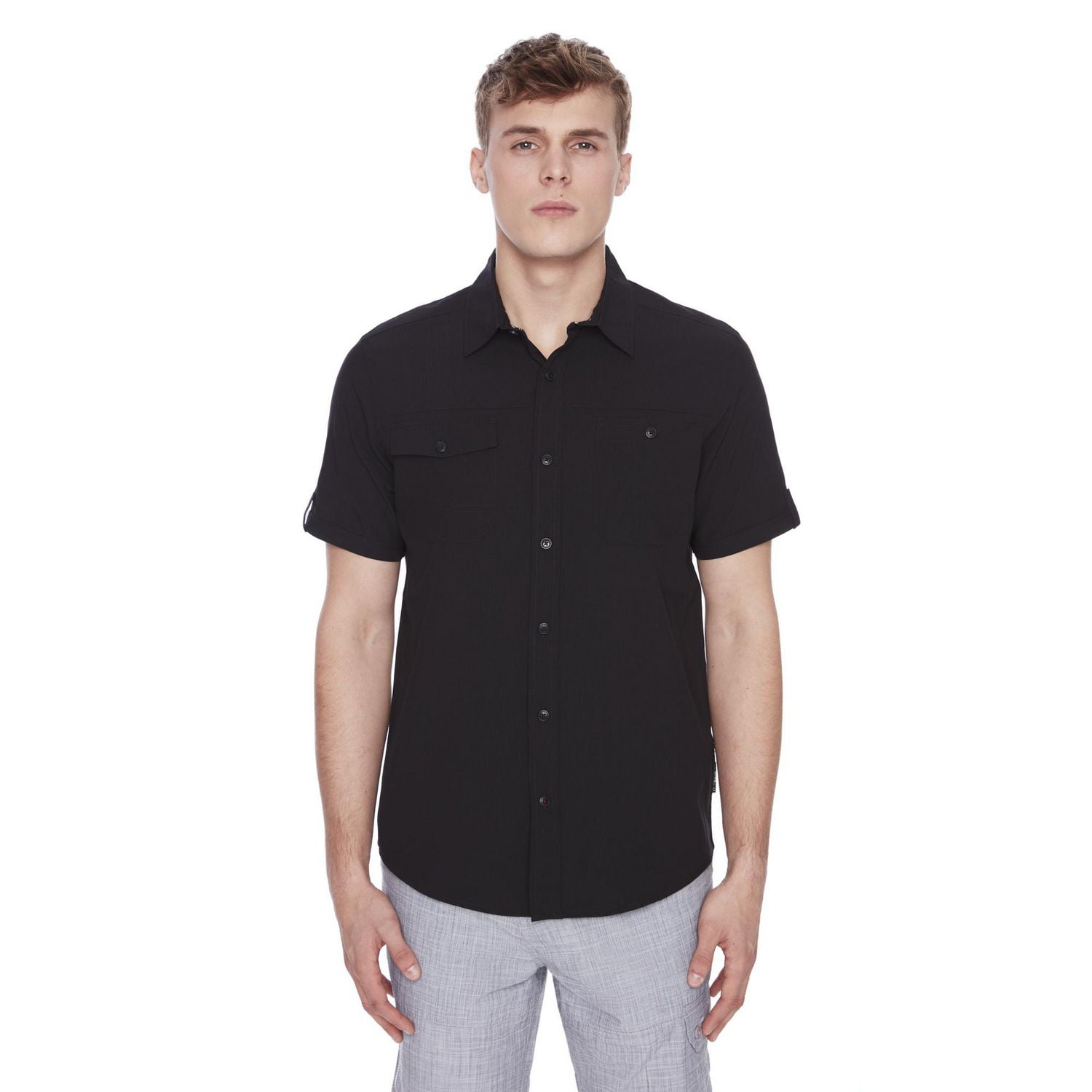 Dark Black Men's Short-Sleeve Button-Down Shirt