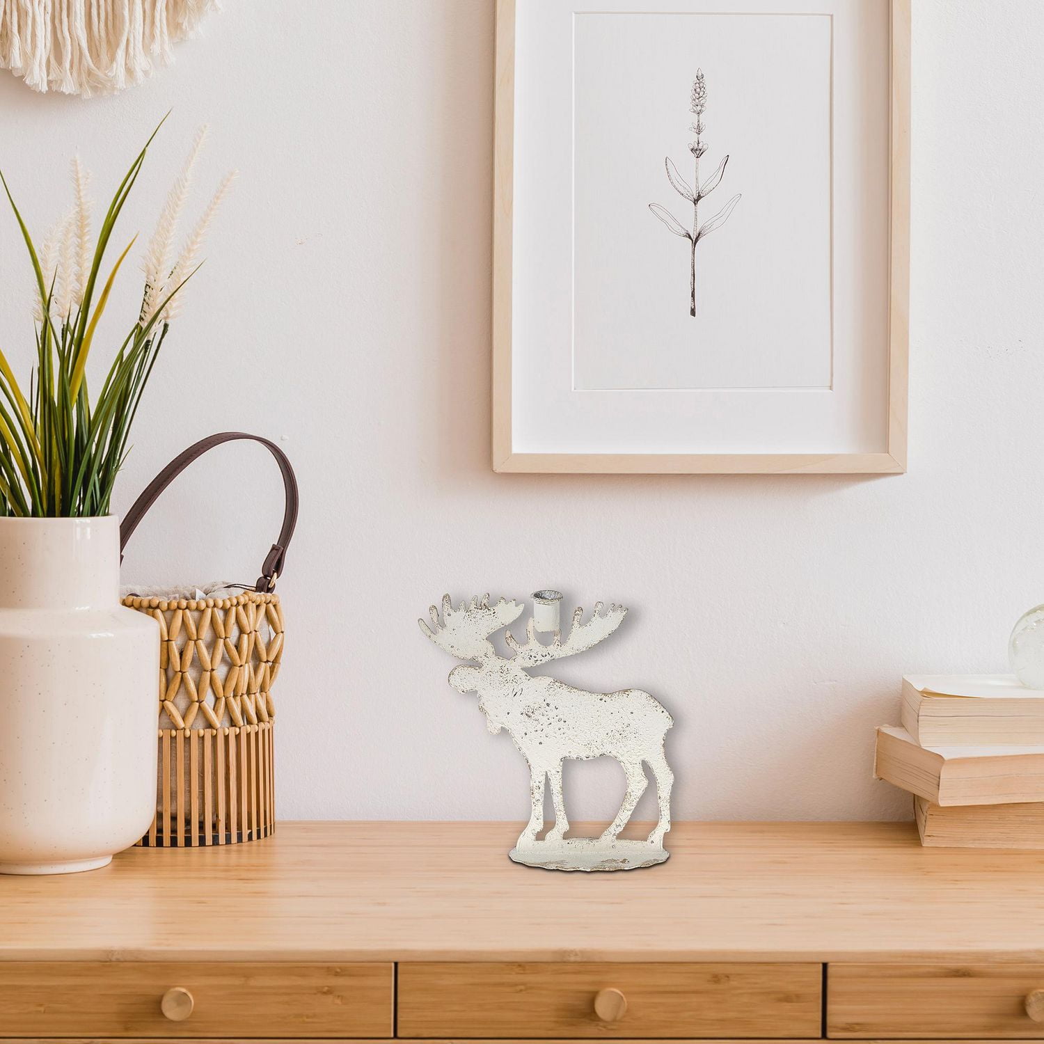 Distressed White Metal Moose