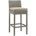 thumbnail image 3 of Modway Tabouret de Bar d'Extérieur en Rotin à Conduit, Gris Pâle et Beige (Ensemble de 4), 3 of 5
