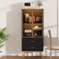thumbnail image 4 of Armoire de Garde-Manger Cannelée avec Porte en Verre et 2 Tiroirs, Armoire de Rangement pour Garde-Manger de Cuisine avec Tablettes Ajustables, Buffet d'Exposition Moderne pour Cuisine, 4 of 8