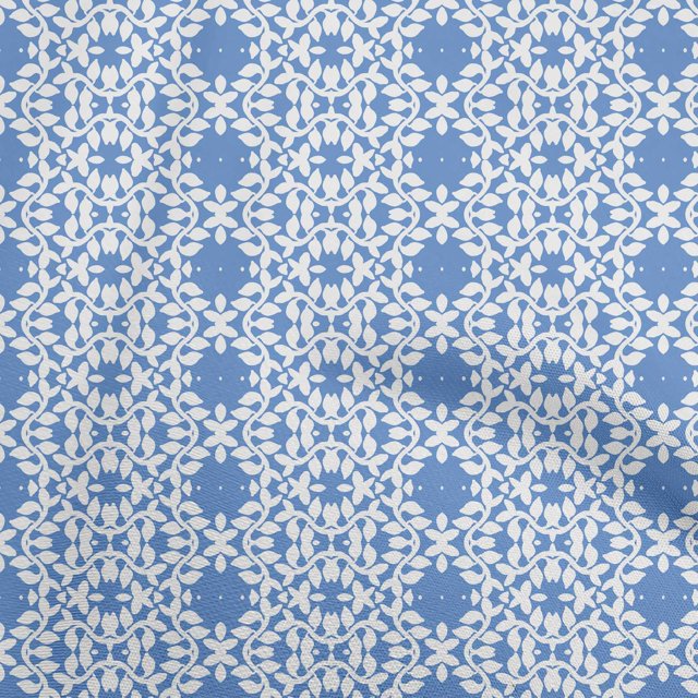 oneOone Velvet Medium Blue Fabric Asian Floral Block Craft Projects Decor Fabric Printed By The Yard 58 Inch Wide