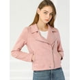 thumbnail image 2 of INSPIRE CHIC Women Short Soft Zip Up Faux Suede Biker Moto Jacket, 2 of 6