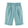 thumbnail image 1 of DPTALR Women's Summer Solid Five Points Large Size Cotton Linen Pants Casual Pants, 1 of 3