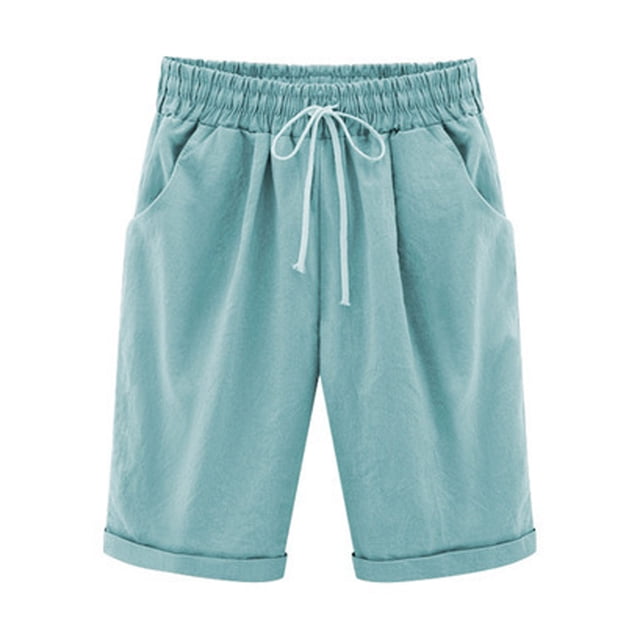 DPTALR Women's Summer Solid Five Points Large Size Cotton Linen Pants Casual Pants