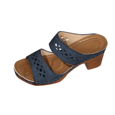 LOVZFMLL Wedge Sandals for Women with Arch Support Two Band Hollow Beach Sandals High Heel Summer Casual Outdoor Slides Slip On Blue 8.5
