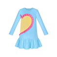 thumbnail image 1 of Girls Dress Long Sleeve Cotton Casual Blue Heart Ruffle Trim 5 Years, 1 of 6