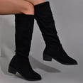 thumbnail image 4 of EGNMCR Knee High Boots Women's Fall Winter Flock Color Long Boots Middle Heels Boots Pointed-Toe Knee High Boot, 4 of 7