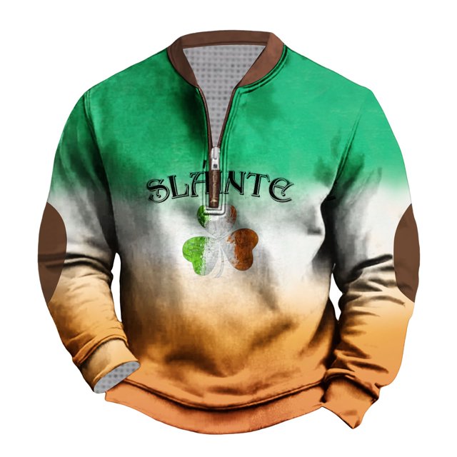 Penkiiy Haut Imprimé de la Saint-Patrick pour Homme Demi-Fermeture Éclair Haut à Manches Longues Haut à Manches Longues à Col Rond Chemise S Multicolore