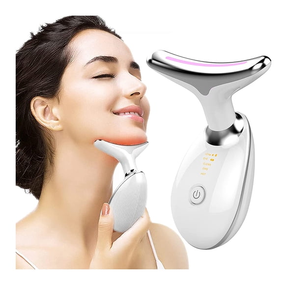 Facial Massager, 3 Color LED Face Skin Rejuvenation for Face & Neck Beauty Device, 3 in 1 Face Massager, Microglow Handset for Skin Care, Neck Tightening Device Glossy White