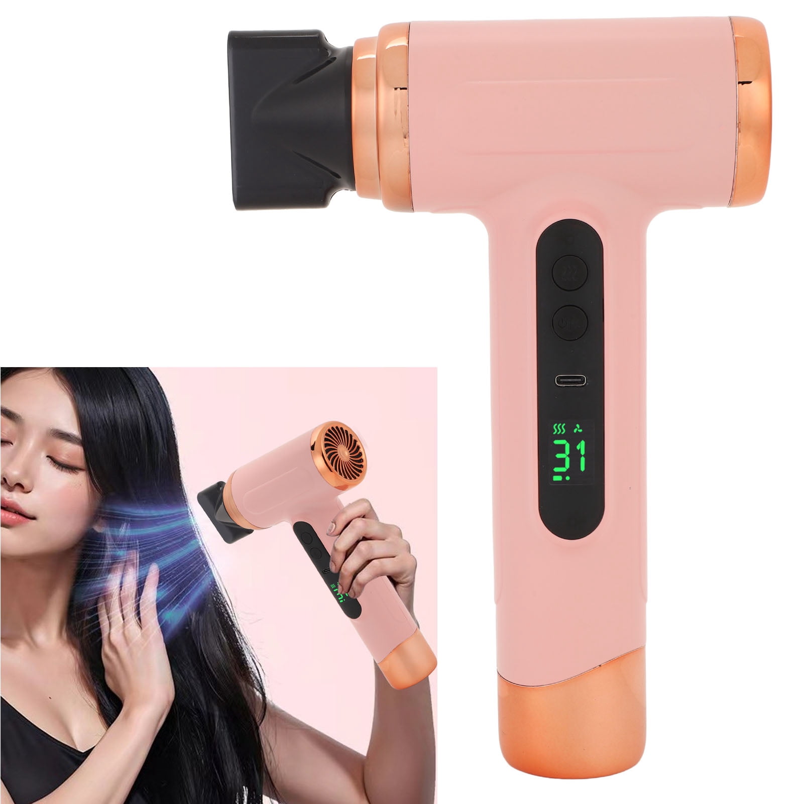 Cordless Hair Dryer Rechargeable, 15000Mah Portable Cordless Blow Dryer, Battery Powered Hair Dryerwith USB Charging Cold Hot Wind 200W for Students Dormitory