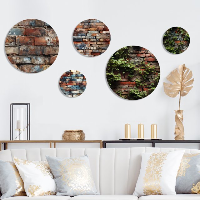 Designart "Rustic Brick Wall Allure" Abstract Metal Wall Art Set Of 5 - Brown Large Metal Wall Art Set