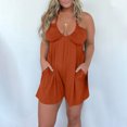thumbnail image 1 of Gspmoly Short pour Femmes, Combinaison Courte d'Été Décontractée et Tendance Sans Manches à Bretelles, Taille Élastique, Double Poche, Short de Randonnée pour Femmes, Aubaines des Fêtes, Rouge G, 1 of 7