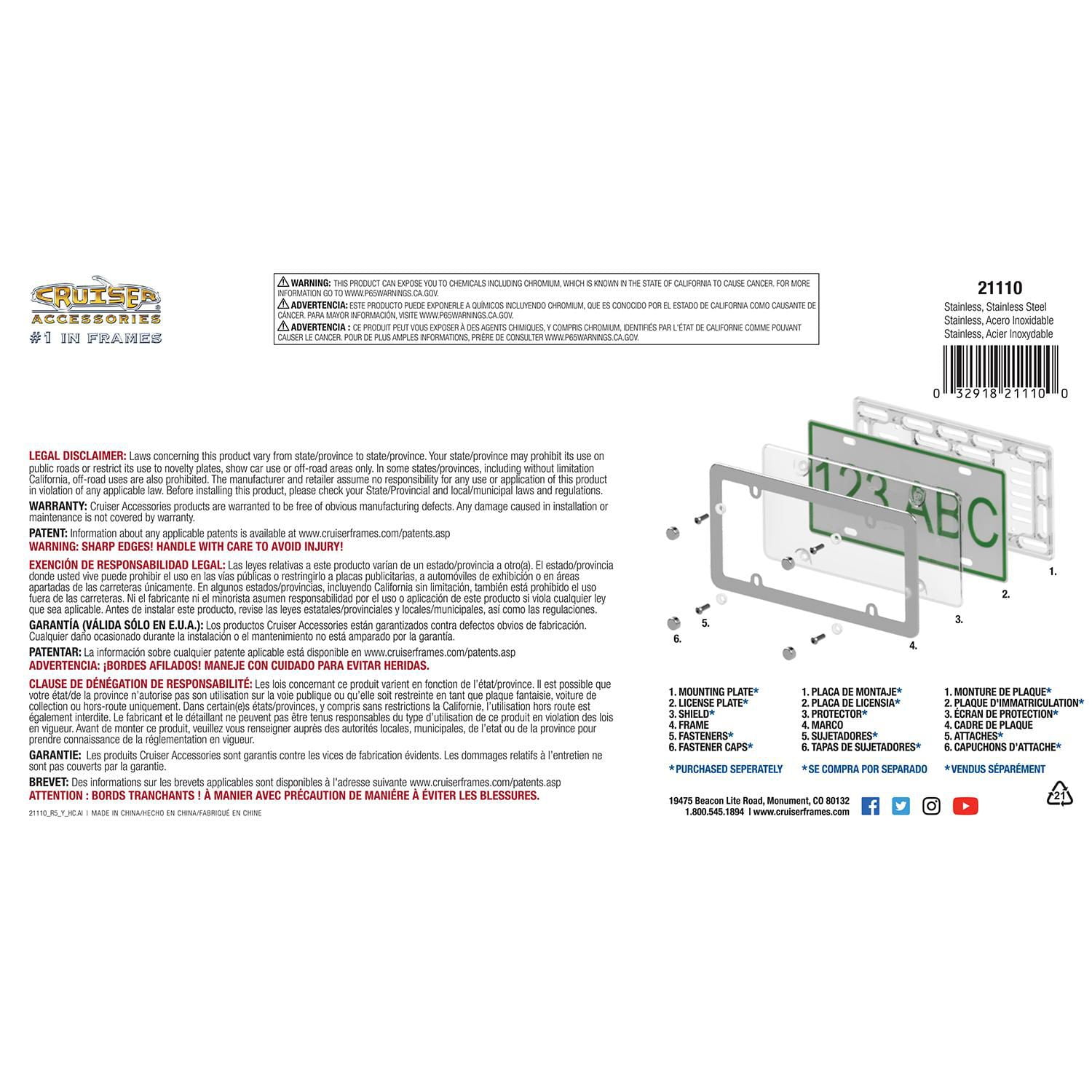 Cruiser Accessories – Cadre de plaque d’immatriculation en acier inoxydable