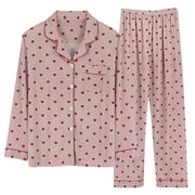 Aboser 2 Piece Pj Sets Pajamas for Women Pink Love Heart Print Sleepwear Long Sleeve Button Shirt and Long Pants Pajama Set