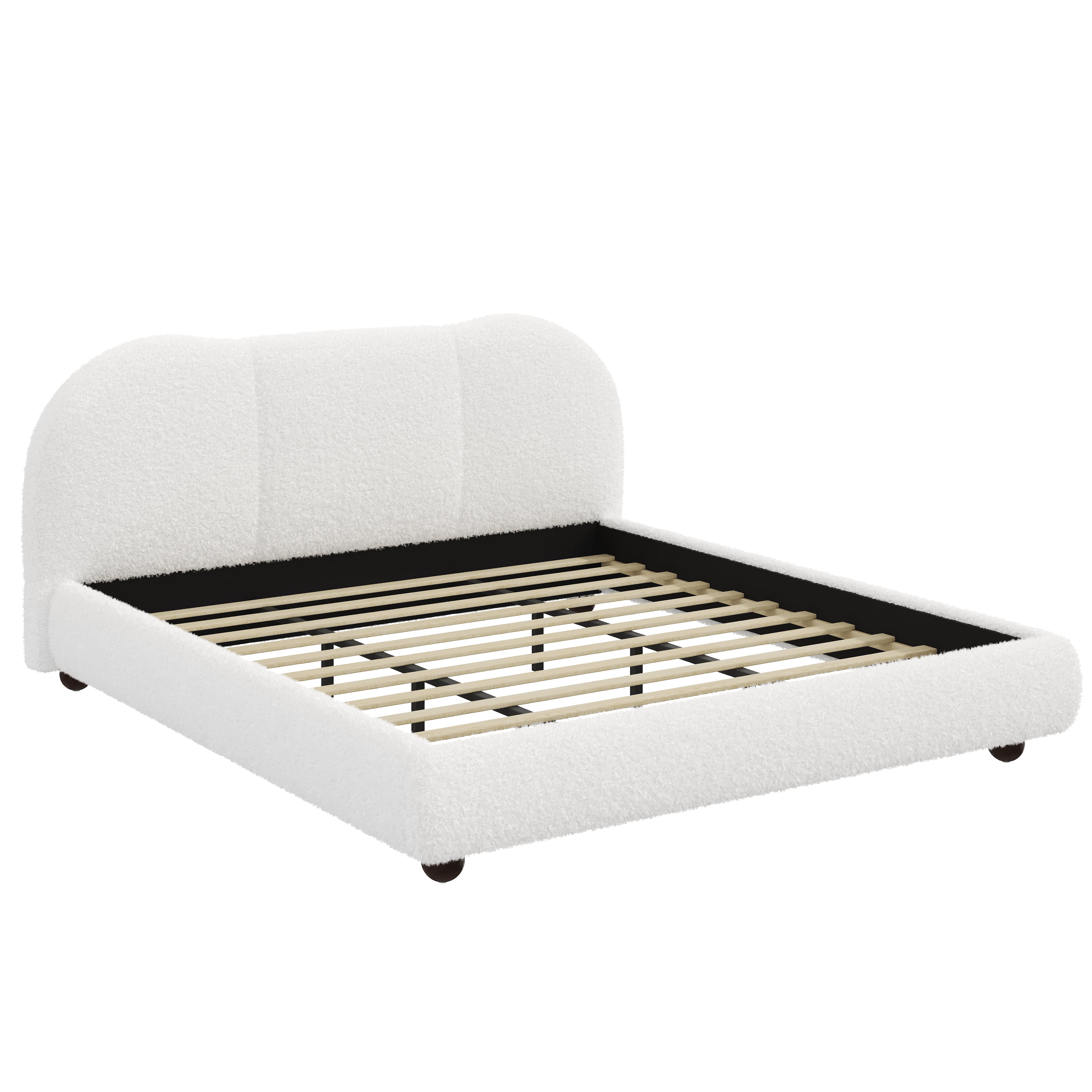 Homy Casa Lit Plateforme Très Grand Format en Bouclé, Tête de Lit Courbée Rembourrée, Lit en Tissu Teddy Sans Sommier