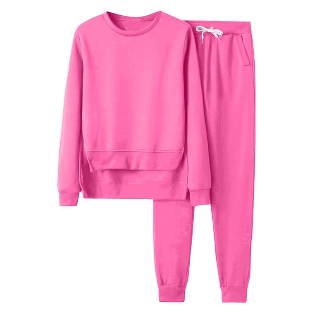 XZNGL Womens Casual Solid Hooded Drawstring Loose Long Sleeve Sweatshirt Tops And Long Pants Set Suits