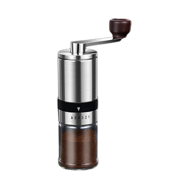 B Portable Manual Coffee Grinder Stainless Steel With Ceramic Burr 8 Adjustable Settings For Home Use Travel Includes Glass Powder Jar
