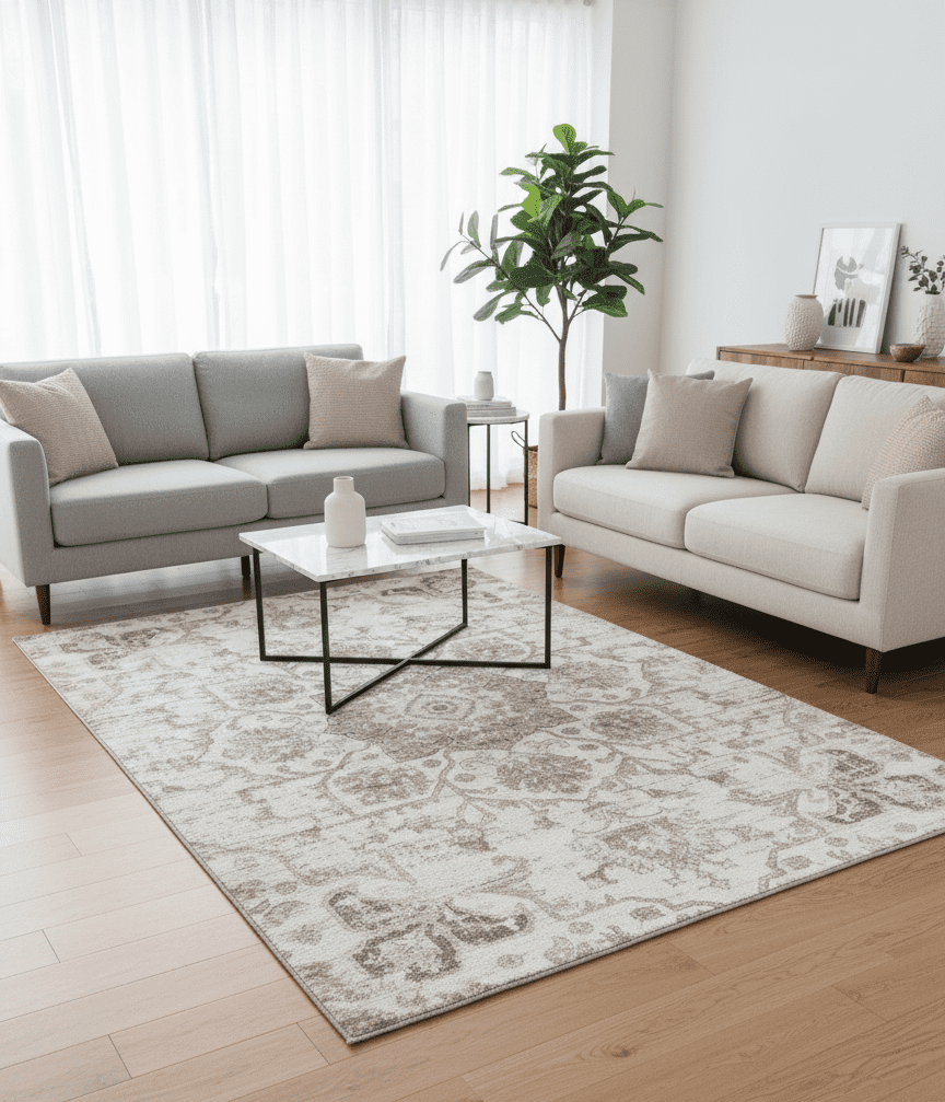 Tapis d'interieur vintage Rug Branch Cadence, gris creme, sud-ouest - Salon, chambre, salle a manger et cuisine<br>