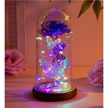 FTCBJJA Fleur de Rose Préservée Qixi Galaxie Papillon Fleur Violette Cadeaux, Saint-Valentin, Cadeau d'Anniversaire de Mariage