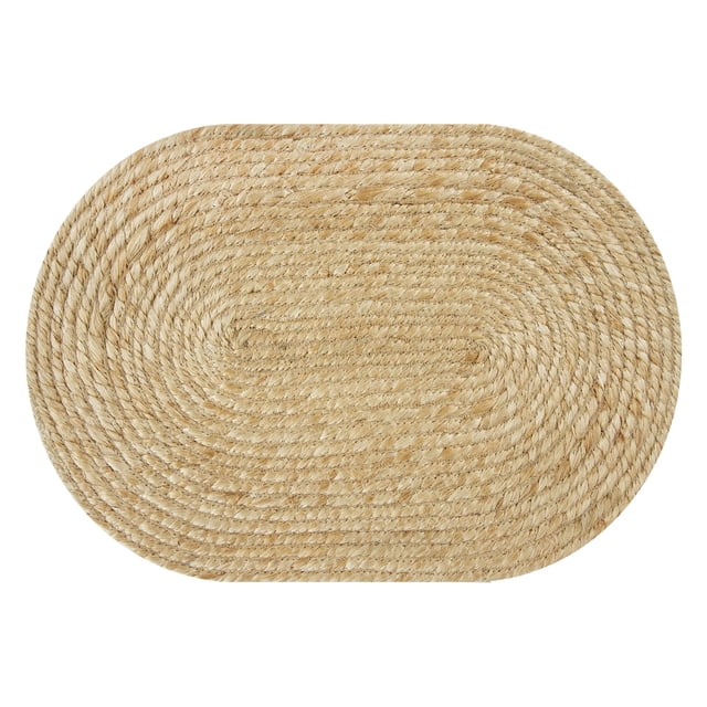BHG JERRAD JUTE PM Napperon Ovale en beige Naturel, Tissé à la Main en Fibre de JUTE 100 %, Mesurant 14 par 20 Pouces, avec un design Tressé Texturé Uni Convenant aux Linges de table à Manger et à un Usage Décontracté Ou Formel.