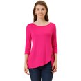 thumbnail image 1 of INSPIRE CHIC Hauts pour Femmes Col Rond Manches 3/4 Décor Boutons Ourlet Irrégulier Blouse Style Décontracté 2TG Rose Vif, 1 of 5