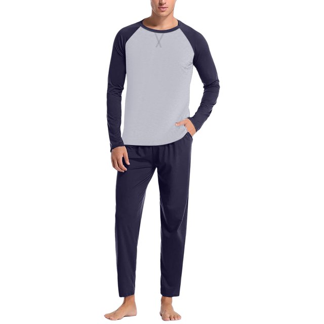 GDREDA Men's Home Clothes Mens Soft Home Solid Color Shirt Pants Pajama Set Home Service Two Piece Set Men's Pajama & Loungewear Navy,S