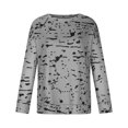 thumbnail image 4 of IROINID Liquidation Hauts pour Femmes Grande Taille Imprimé Manches Longues Confortable Respirant T-Shirt à Col Rond Hauts, Gris, 4 of 8