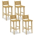 thumbnail image 1 of Costway 4 PCS Patio Teak Wood Bar Stool Outdoor Bar Height Chair with Rattan Backrest & Seat, 1 of 8