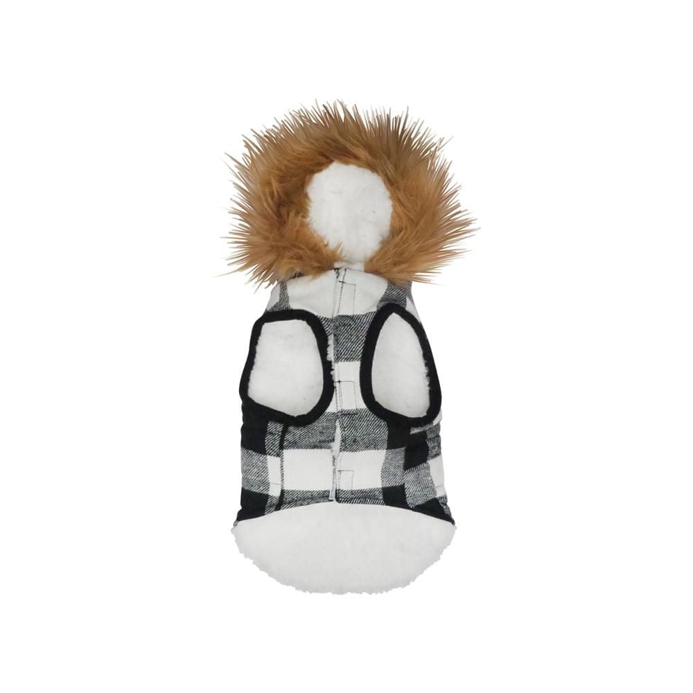 Holiday Time Vêtements pour chiens: Veste à capuche pour l'automne et l'hiver, tissu écossais noir et blanc, taille XS-XL