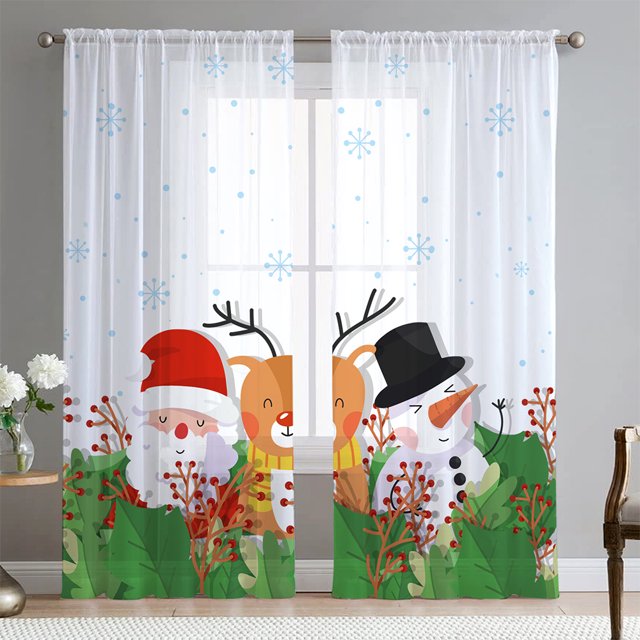 Goory Rideaux de Noël Luxe 2 Pcs Draperies Texturées en Lin Décoration Maison Rideau de Fenêtre Poche de Tringle Style Chambre-3 L:51 Pouces x H:94 Pouces