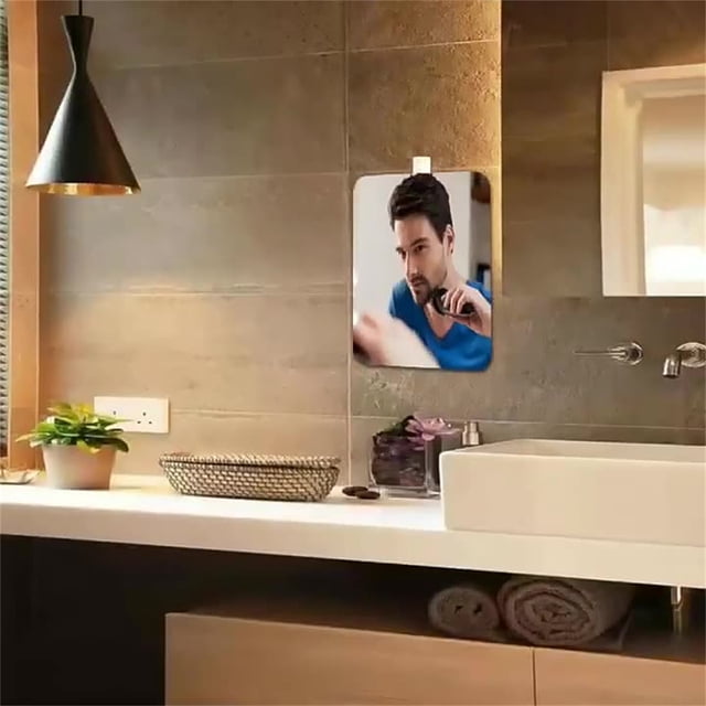 Fogless Shower Mirror 8x6 Inch Shatterproof Acrylic Wall Hanging & Handheld Design for Shaving, Makeup - Portable Travel Camping Locker Mirror with Removable Hook - Safe for Kids, Easy Clean