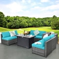 thumbnail image 4 of Gymax 9 PCS Patio Rattan Furniture Set Fire Pit Table Storage Black W/ Cover Turquoise, 4 of 10
