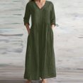 thumbnail image 1 of Robe T-Shirt Mode Femme Printemps/été Col en V Manches 3/4 Robe en Coton et Lin Robes T-Shirt en Liquidation, 1 of 6