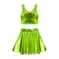 thumbnail image 3 of YONGHS Women's Alien Set Cheer Leader Outfit Metallic Crop Tank Top with Ruffle Skirt Hair Hoop Fluorescent Green XL, 3 of 7