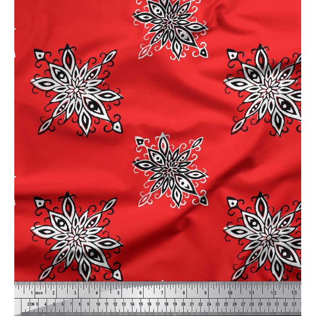 Soimoi Modal Satin Fabric Floral Block Decor Fabric Printed Yard 42 Inch Wide