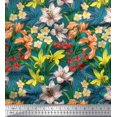 thumbnail image 1 of Soimoi Feuilles de Popeline de Coton Vert & Tissu Imprimé Floral Lis 1 Yard 42 Inch Wide, 1 of 3