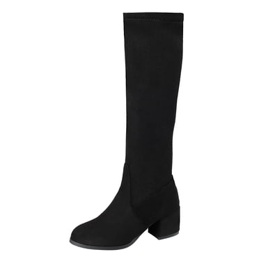 jovati Femmes Dames Mode Uni au-Dessus du Genou Chaud Fermeture Éclair Bottes Longues Chaussures Décontractées