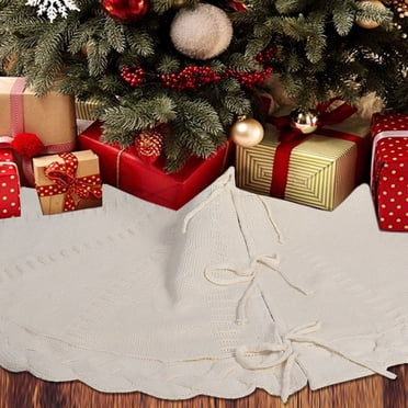 Dvkptbk Jupe d'Arbre de Noël Blanche 48 Pouces Ronde Jupe d'Arbre Tricotée Ornements de Noël pour Décoration de Fête d'Arbre de Noël Extérieure