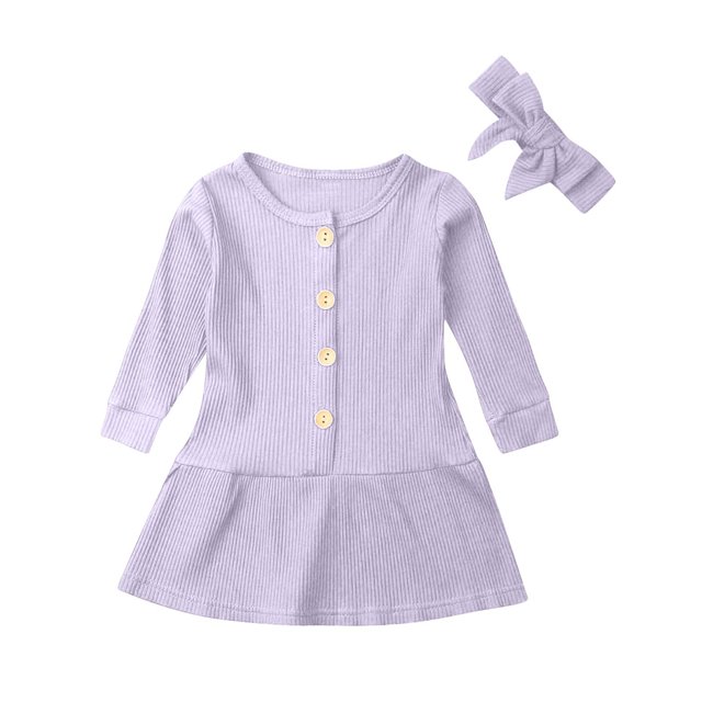 zbxnLI Robe à Manches Longues pour Tout-Petites Filles Robe Midi en Tricot Côtelé pour Bébé Chandail Robe Petite Fille Printemps Automne