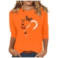 thumbnail image 1 of Dadaria T-shirt Femme Orange Chemise Manches 3/4 T-Shirt Col Rond Grande Taille Hauts Chandail d'Été Chemisiers L, 1 of 5