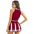 thumbnail image 3 of Oyolan Ensemble d'Uniforme de Cheerleader Sans Manches pour Femmes Adultes Jupe Plissée Mini Rouge Vin TG, 3 of 7