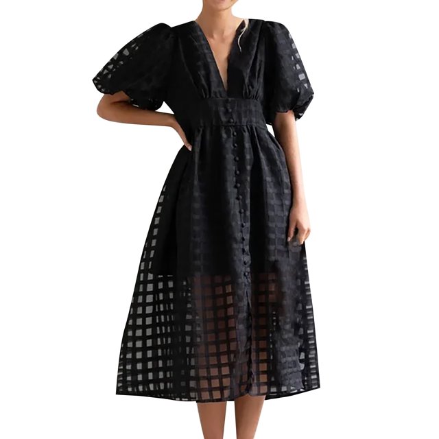 Ketyyh-chn99 Robes d'Été Grande Taille pour Femmes Robe Soleil Grande Taille Robes pour Femmes Décontractées Robes T-shirt Manches Longues Robe Bohème de Plage Noir, TG