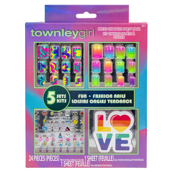 Townley Girl Lot de 24 faux ongles tie-dye à coller