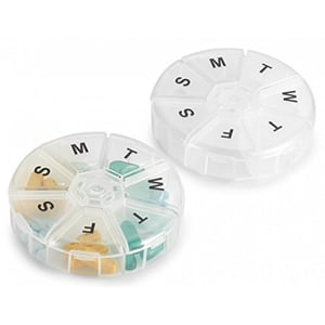 MEDca Semaine Grande ronde Pill Organisateur de voyage avec 7-Day Récipient de pilules, multicolore (2 Boîte)