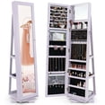 thumbnail image 1 of Costway 360° Rotatable Jewelry Cabinet Armoire 2-in-1 Lockable Mirrored Light Purple, 1 of 9