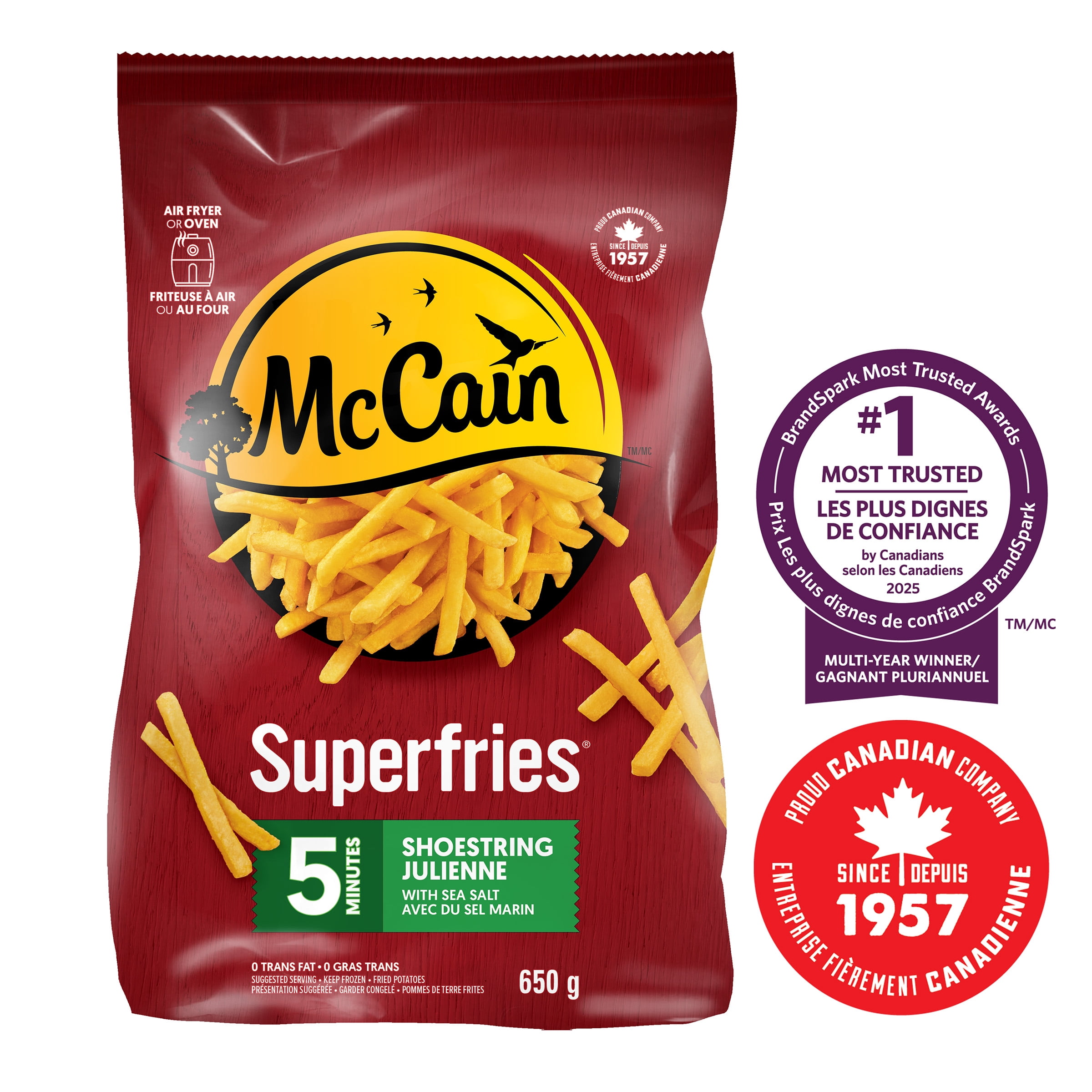 McCain® Superfries® 5 Minute Shoestring Fries, Made in Canada from domestic and imported ingredients, 650g