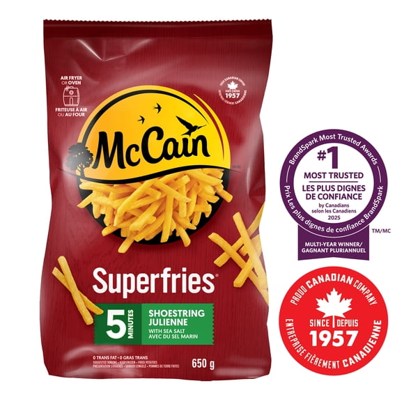 Frites julienne Superfriesᴹᴰ 5 minutes McCainᴹᴰ, Fabriqué au Canada à partir d'ingrédients canadiens et importés 650g