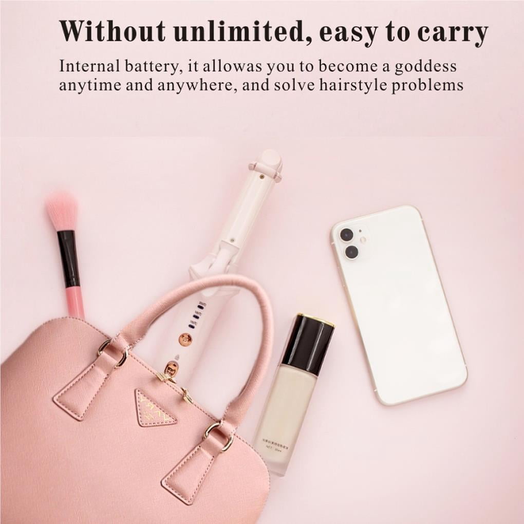 2-in-1 Curling Iron Rechargeable Hair Curler Portable Hair Curling Wand with 3 Temperature Modes PI Heating Technology for Women Home Traveling